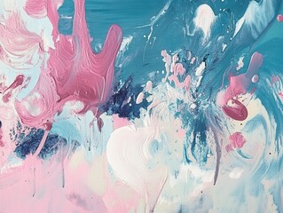 Poster - Abstract Painting with Pink and Blue Hues Creating a Dreamy and Ethereal Composition with Fluidity and Movement on Canvas
