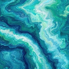 Poster - Abstract fluid art with teal and turquoise hues creating a mesmerizing swirling pattern for modern design and decorative background