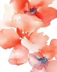 Poster - Delicate watercolor painting featuring vibrant coral flowers on a clean white background creating a soft and artistic floral arrangement