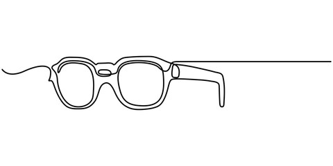 Set of sunglasses vector one line continuous drawing illustration. Cat eye, heart shape, round glasses. Hand drawn linear silhouette icon. Design, print, banner, card, poster, brochure. 
