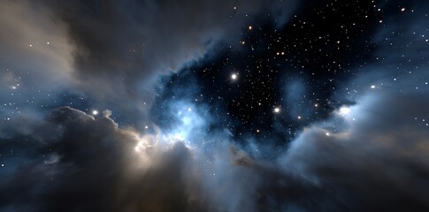 Wall Mural - the background is a 360-degree space scene with a gigantic, glowing nebula and young stars, utilizin