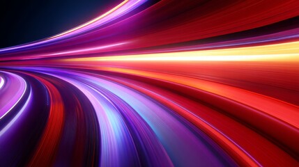 Poster - A 3D rendering featuring an abstract multicolor spectrum background with vibrant orange and blue neon rays and radiant glowing lines