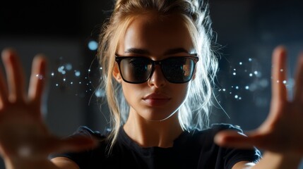 Poster - A young man's portrait is utilizing the latest futuristic innovation of technology with an augmented reality hologram