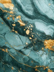 Poster - Elegant Teal Marble Texture with Gold Accents Abstract Stone Pattern for Luxurious Backgrounds