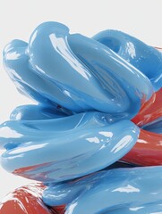 Poster - Abstract glossy sculpture featuring swirling blue and red forms against a bright white backdrop for modern design