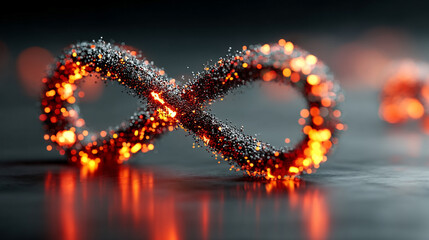 Poster - A glowing digital infinity symbol floats against a blurred colorful tech background symbolizing endless possibilities innovation and the boundless nature of digital transformation and connectivity

