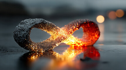 Poster - A glowing digital infinity symbol floats against a blurred colorful tech background symbolizing endless possibilities innovation and the boundless nature of digital transformation and connectivity

