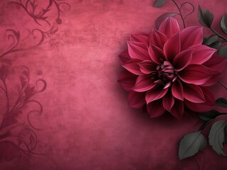 Poster - Elegant dahlia bloom on textured red backdrop with floral accents creating a romantic and sophisticated mood for design
