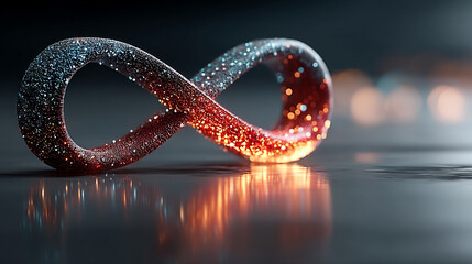 Poster - A glowing digital infinity symbol floats against a blurred colorful tech background symbolizing endless possibilities innovation and the boundless nature of digital transformation and connectivity

