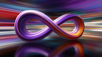 Poster - A glowing digital infinity symbol floats against a blurred colorful tech background symbolizing endless possibilities innovation and the boundless nature of digital transformation and connectivity

