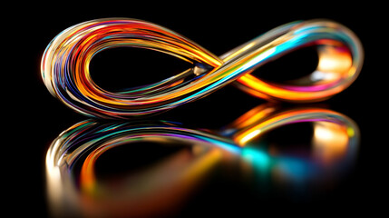 Poster - A glowing digital infinity symbol floats against a blurred colorful tech background symbolizing endless possibilities innovation and the boundless nature of digital transformation and connectivity

