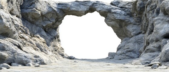 Poster - Majestic natural stone archway against a white background offering a gateway to the unknown and a sense of adventure and exploration