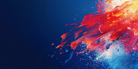 Wall Mural - Festive bright background, banner with colorful red bright strokes of paint spots on a dark blue background, in red, white and blue tones and free space for text.