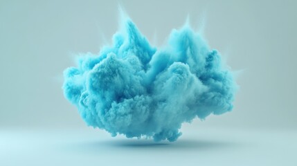 Poster - Ethereal cloud of vibrant blue powder suspended in a serene studio setting against a light background