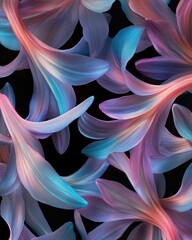 Poster - Ethereal floral dreamscape with pastel petals in a mesmerizing dance on a dark background creating a serene and calming visual experience