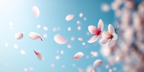 Aufkleber - Delicate Cherry Blossom Petals Floating Elegantly in the Sky : Generative AI