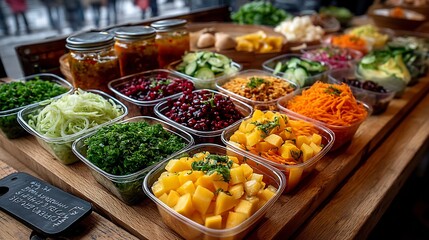 Poster - Vibrant Selection of Fresh Vegetables and Ingredients Displayed on a Wooden Table Ready for Meal Preparation : Generative AI