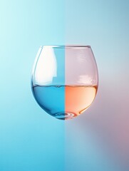 Poster - Harmonious duality in a glass of water and rose wine against a split pastel background creating a modern and refreshing visual