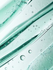 Poster - Abstract close up of transparent green liquid with bubbles creating a refreshing and clean aesthetic perfect for science or beauty concepts
