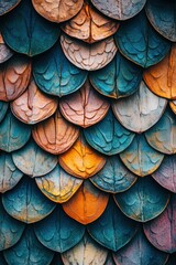 Poster - Abstract textured metallic leaf pattern in teal orange and beige tones creating a rustic and organic visual texture for wallpapers and backgrounds
