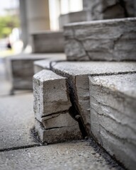 Poster - Close up of Stone Staircase Steps with Crack Detail in Urban Setting Architectural Design