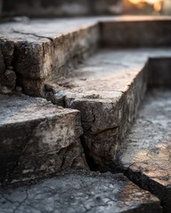 Poster - Weathered concrete steps lead to a bright future with golden sunlight reflecting on the rough surface creating a sense of hope