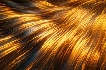 Poster - abstract golden strands flowing with light and shadow creating a dynamic and textured background wit