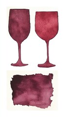 Poster - Watercolor Wine Glasses and Burgundy Stain on Textured Paper Evoking Artistic Wine Tasting Experience