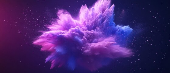 Poster - ethereal cloud of vibrant purple and blue powder explosion against a dark backdrop creating a dreamy