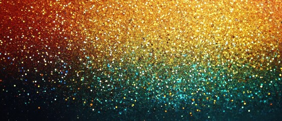 Poster - Shimmering Gradient Texture with Golden and Teal Glitter Sparkles for Festive Backgrounds and Celebrations