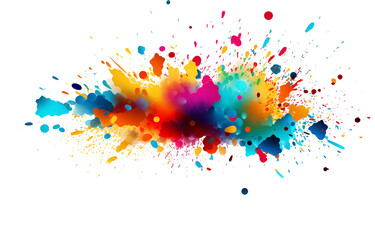 Aufkleber - A vibrant explosion of colorful paint splatters against a stark transparent background creating a dynamic effect png