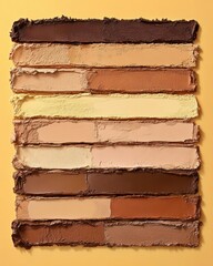 Poster - Earthy Palette of Pressed Powder Cosmetics Displaying Neutral Tones and Shades on a Yellow Background for Beauty and Makeup
