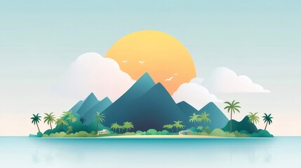 Poster - 穏やかな熱帯の島々が太陽の光の中で映る澄んだ海と空