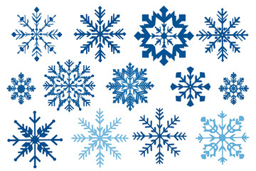 Poster - A variety of blue snowflakes displayed on a transparent background in a repeating pattern design style png