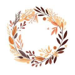 Poster - A decorative wreath made of autumn leaves in shades of brown orange and yellow on a transparent background png