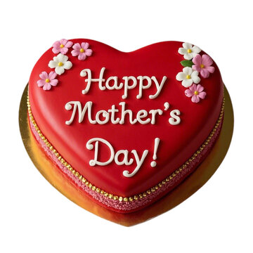 A heart-shaped red-glazed cake with the word 