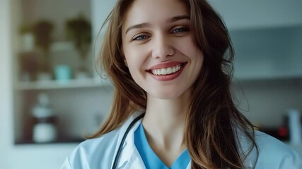 Poster - This image features a friendly young doctor in her professional attire, radiating confidence and warmth. The well-lit clinic background adds a clean and modern touch to the overall image.
