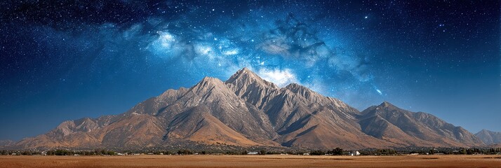 Poster - Stunning mountain landscape under a starry night sky featuring the majestic Milky Way