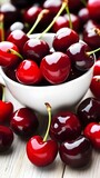 Juicy Red Cherries in White Bowl Summer Fruit