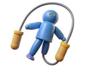 Poster - 3d render of a blue figure with jumping rope on a black background