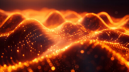 Wall Mural - Shiny Particle Texture Futuristic Orange Glow Digital Background.