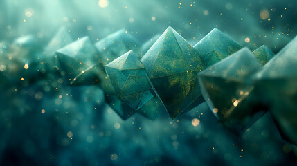 Wall Mural - Teal Crystal Background Sparkling 3D Render, Luxury Emerald Design.