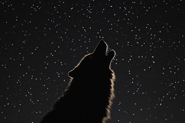 stunning silhouette of a howling wolf against a starry night sky with ample space for text