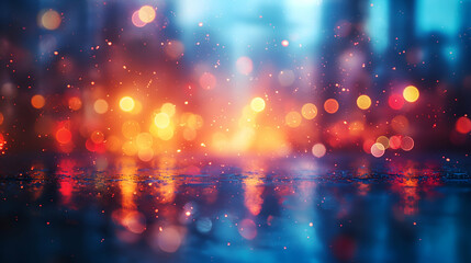 Wall Mural - Abstract Night Cityscape Colorful Bokeh Reflections, Moody Urban Atmosphere.