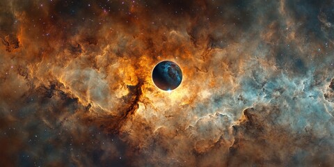 Wall Mural - cosmic nebulae with a celestial body.