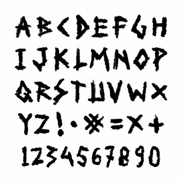 Grunge punk rock Horror Font. Hand Made Brush Typeface. Vector Stock Illustration. Brush stroke Alphabet. Typography for scary headlines and horror movie scenarios.