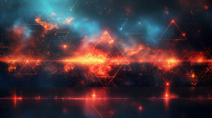 Wall Mural - Cosmic Nebula Background Geometric Space Design, Fiery Galaxy Wallpaper.