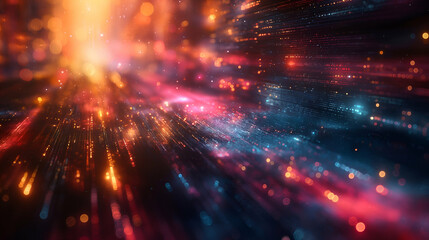 Wall Mural - Color Particle Field Glowing Energy Rays, Futuristic Tech Background Design.