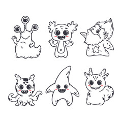 Wall Mural - set of cartoon monsters. cute monsters in doodle style. kids funny character design for posters, car