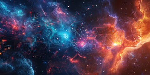 Wall Mural - colorful cosmic nebulae collide in a vibrant stellar expanse.